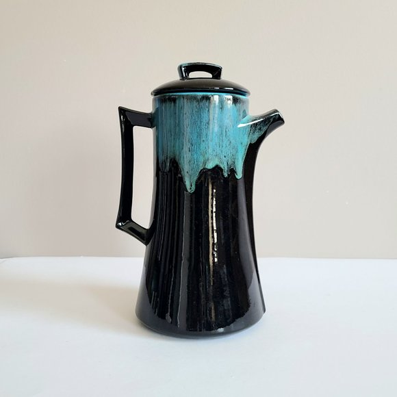 Vintage black and green ''drip'' pattern coffee/tea pot. - Picture 2 of 8